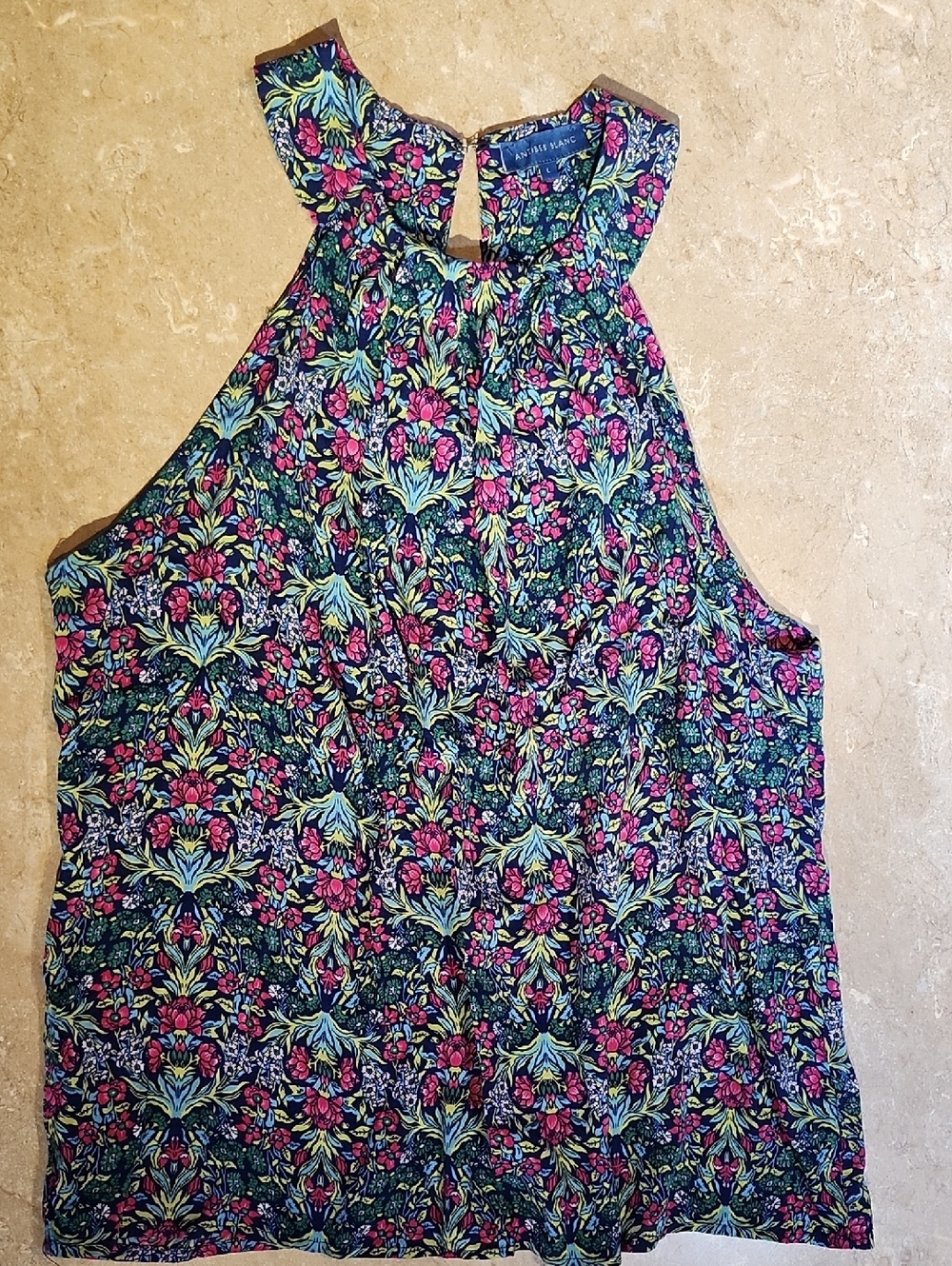 Antibles Blanc Colorful Floral Sleeveless Top L